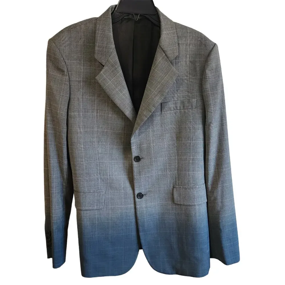 NEW Stella McCartney Bruno Wool Two Button Plaid Blazer Gray Blue Size 50/40R